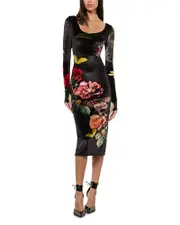 Alice and Olivia Delora Velvet Scoop Neck Midi Dress