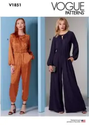 VOGUE SEWING PATTERN 1851 MISSES 4-22 EASY LOOSE-FITTING ELASTIC WAIST JUMPSUITS