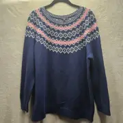 Talbots Sweater 2Xp Blue Fair Isle Lambswool Blend Grandma Office Preppy Stretch