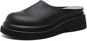 [ETORYOOX] Women's Lightweight Platform Leather Slip-On Mule Slides,Comfortable Closed Round Toe Non-Slip Nursing Work Shoes,Fashion Casual Backless Increase Height Mules