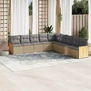Patio Furniture Sets 9 Piece Garden Sofa Set with Cushions Beige Poly Rattan