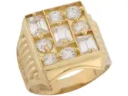 10k or 14k Yellow Gold White CZ Cluster Design Modern Young Mens Ring