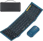 Foldable Keyboard and Mouse, XKM01 True Full-Size Folding Keyboard Mouse Combo for Business and Travel, 2.4G+Dual Bluetooth Portable Mouse Keyboard for Laptop iPads Tablets - Blue