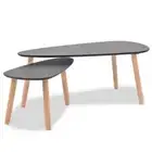 2-Piece Set Nesting Coffee Tables Sofa Lounge Side Lamp Storage Pine Wood Black