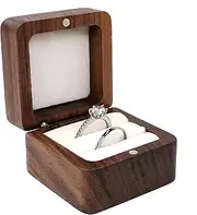 [Generic] Wedding Ring Box - Wooden Retro Engagement Ring Holder Mini Square Ring Storage Box for Wedding, Proposal, Engagement Ceremony (Brown, One size)