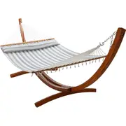 12 ft Wooden Arc Hammock Stand & King Quilted Hammock in Stone Stripe