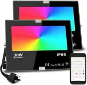 2 PACK Led Flood Light RGB 30W, 300W Equiv 3000LM Outdoor Color Change, App