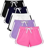 [Resinta] 5 Packs Girls Shorts Summer Running Athletic Shorts Cotton Dance Yoga Shorts Workout Shorts for Toddlers