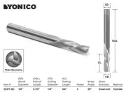 1/4" Dia. 3 Flute Downcut CNC Router Bit - 1/4" Shank - Yonico 32311-SC
