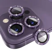 For Apple iPhone 14 Pro Max /15 Pro Max Metal Camera Lens Glitter Cover Glass Protector (Purple)