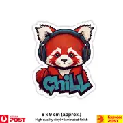 Vinyl Sticker Decal Chill Red Panda Headphones Music Lover Aesthetic Laptop