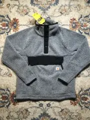 Carhartt Mens Small Fleece Gray Relaxed Fit Snap Front Pullover Sherpa Jacket