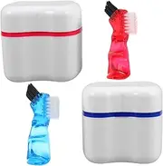 PERSELOSO 2pcs Teeth Soaking Container Retainer Holder Bath Case Cup Oral Care Storage Box With Strainer Basket Oral Care Supply For Home And Travel