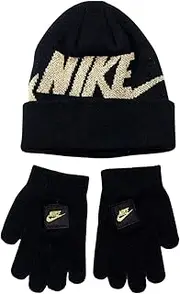 [Nike] Kids' Beanie & Gloves 2-Piece Set - Black/Gold - One Size Fits All (4-7)
