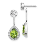 14k White Gold Real Diamond/Pear Peridot Front/Back Earrings