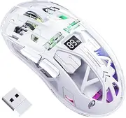 A2 Wireless Gaming Mouse, Dual Mode 2.4G/Bluetooth PC Gaming Mice, Ergonomic RGB Mouse with Battery Display Screen, Transparent Shell, PixArt 3212 4000 DPI 5 Adjust, for Win/MAC, Glazed White