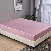 Solid Fitted Sheet - Deep Pocket Satin Silk Bed Sheet, Breathable Soft and Comfortable - Wrinkle, Fade, Stain and Abrasion Resistant (Pink, Queen)