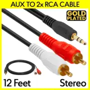 3.5mm to Dual RCA Cable 12 Feet 2 RCA to AUX Cord Stereo Audio PC Speakers Cable