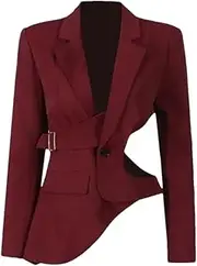 [Zadaos] Women Blazer Single Buttons Hollow Out Asymmetric Ladies Blazer Coat Slim Suit Jacket