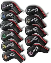Craftsman Golf 11pcs /Set (4,5,6,7,8,9,A,S,P,L,X) Synthetic Leather Black with Red Edge Iron Head Cover Headcover Set for Titleist Callaway Ping with Zipper