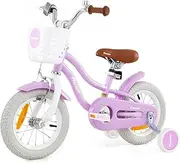 [Honey Joy] Kids Bike, 12 14 16 18 Inch Boys Girls Bike for 3-8 Years w/Training Wheels, Adjustable Handlebar & Seat, Removable Basket, Front Handbrake & Rear Coaster Brake, Kids Bicycle for Children