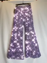 Purple Sequin Bell Bottom Pants Teen Kids Lined Velvet Waist Pockets