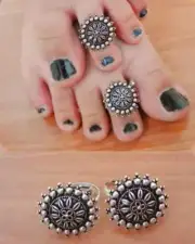 Traditional German Silver Floral Style Toe Ring For Women & Girls