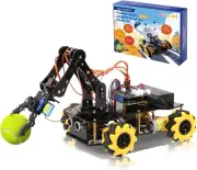 5DOF Smart Robot Arm Car Kit, 4WD Remote Control Car Compatible with Arduino/Pyt