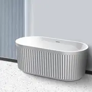 1.5m Bathroom Gloss White Acrylic Freestanding Soaking Groove Bathtub Oval