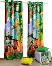 Shalinindia Jungle Animals Door Curtains - Set of 2 Curtain Panels for a Baby Nursery or Toddler or Kids Bedroom - 48" x 84" panels - 70% semi blackout Poly Satin Fabric