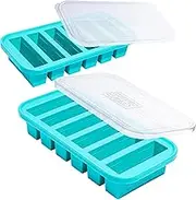 Souper Cubes 1/2 Cup Silicone Freezer Tray with Lid - Easy Meal Prep Container and Kitchen Storage Solution - Silicone Mold for Soup and Food Storage - Aqua – 2-Pack