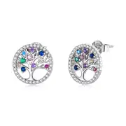 Sterling Silver Colourful Tree Of Life Stud Hypoallergenic Earrings