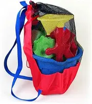 FOYTOKI Adjustable Shoulder Strap Beach Toy Mesh Bag Red Large Storage for Toys Snacks Books