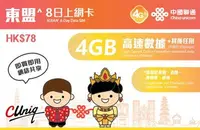 在飛比找Yahoo!奇摩拍賣優惠-聯通 4G 東盟 8日上網卡 4GB 寮國 柬埔寨 越南 緬