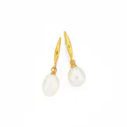 9ct Gold Cultured Fresh Water Pearl Drop Earrings in White