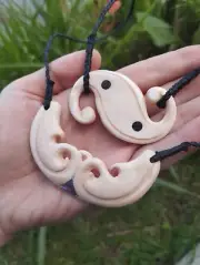 Double Koru "Mana Flow" Maori Pendant Hand Carved New Zealand Hei Taonga