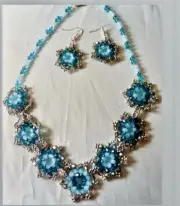 Women's blue Bid-style Beaded Necklace & earrings set handmade