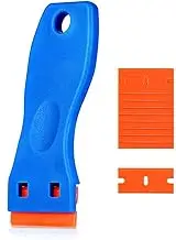 Plastic Razor Blade Scraper Tool Contain 1 Pcs Scraper and 10 Pcs Blades, Cleaning Scraper Remover for Stickers Decals Adhesive Labels Paint on Glass or Window.