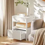 SoBuy Bedside Lamp Table with 2 Drawers White Nightstand FRG258-W