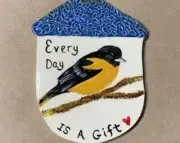 Stoneware Pottery Birdhouse Baltimore Oriole Bird Small Wall Hanger