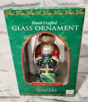 Vintage 1999 Lumiere Hand Crafted Glass Christmas Santa Ornament New In Box 3.5"