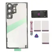 Back Glass Cover Replacement for Galaxy S23 Ultra 5G Transparent Phone Rear Panel Housing Cover with Camera Lens Phone Stand Repair Tools Kit Black