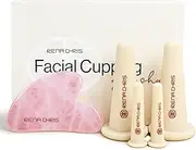 Rena Chris Facial Cupping Set & Gua Sha Facial Tools,Silicone Cupping Set & Rose Quartz Gua Sha Stone,Face Cupping Therapy Set for Lip Plumping and Puffiness Reducing(Pink)