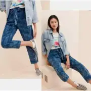 Anthropologie Maeve Avryl Bleached Blue Checkered Plaid Pants US 10 NWT T2
