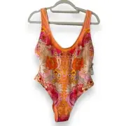 PAISLEY PRINT BALCONETTE MIX PRINT SWIMSUIT IN PINK ORANGE SIZE 8 NEW WITH TAGS