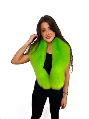 Arctic Fox Fur Stole 55'' (140cm) Bright Green Saga Fur Big Scarf Fur Collar