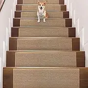 Seloom Linen Non Slip Stair Treads Carpet for Wooden Steps Indoor, Peel and Stick Carpet Stair Tread for Wood Stairs, Machine Washable Stair Runners for Pets, 15 Pack, Beige (9" x30")