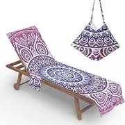 Bohemia Beach Chair Cover with Side Pockets Thick and Quick-Drying Chaise Towel Cover for Sun Lounger Pool Sunbathing Garden Beach Hotel No Slide,G