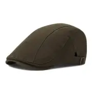 Men Cotton Newsboy Beret Hat Duckbill Buckle Cabbie Cap (Cotton-Army Green)