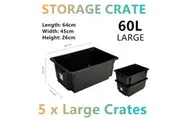 5x Large Black Storage Crate 60L Storage Container Box Basket Bin Plastic AU